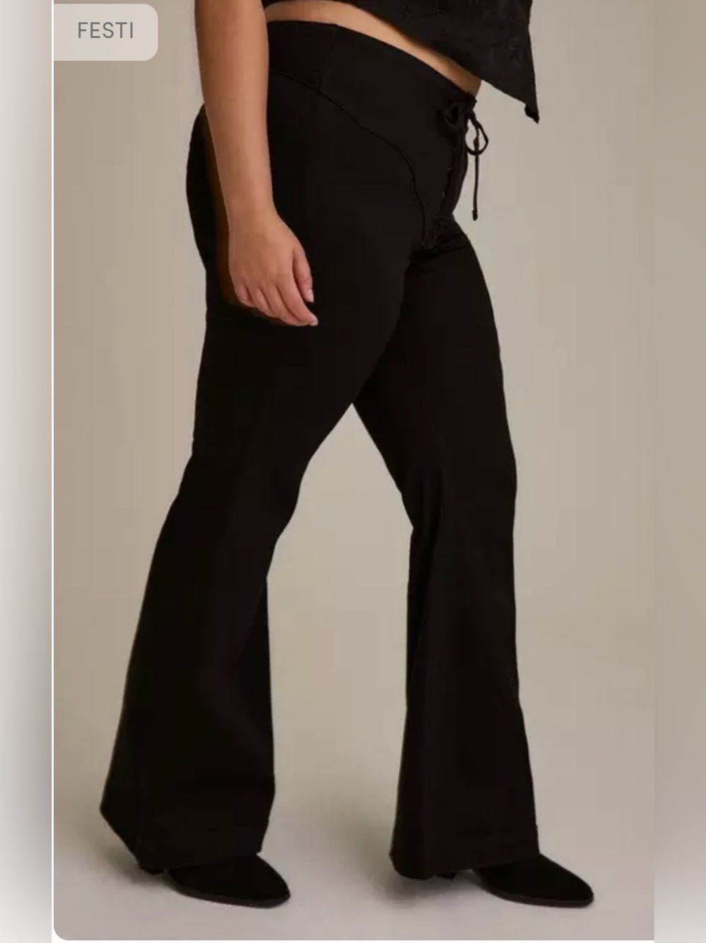 NWT Torrid Festi lace up flare high-rise jeans in black. Size 0X. Boho, 70’s.